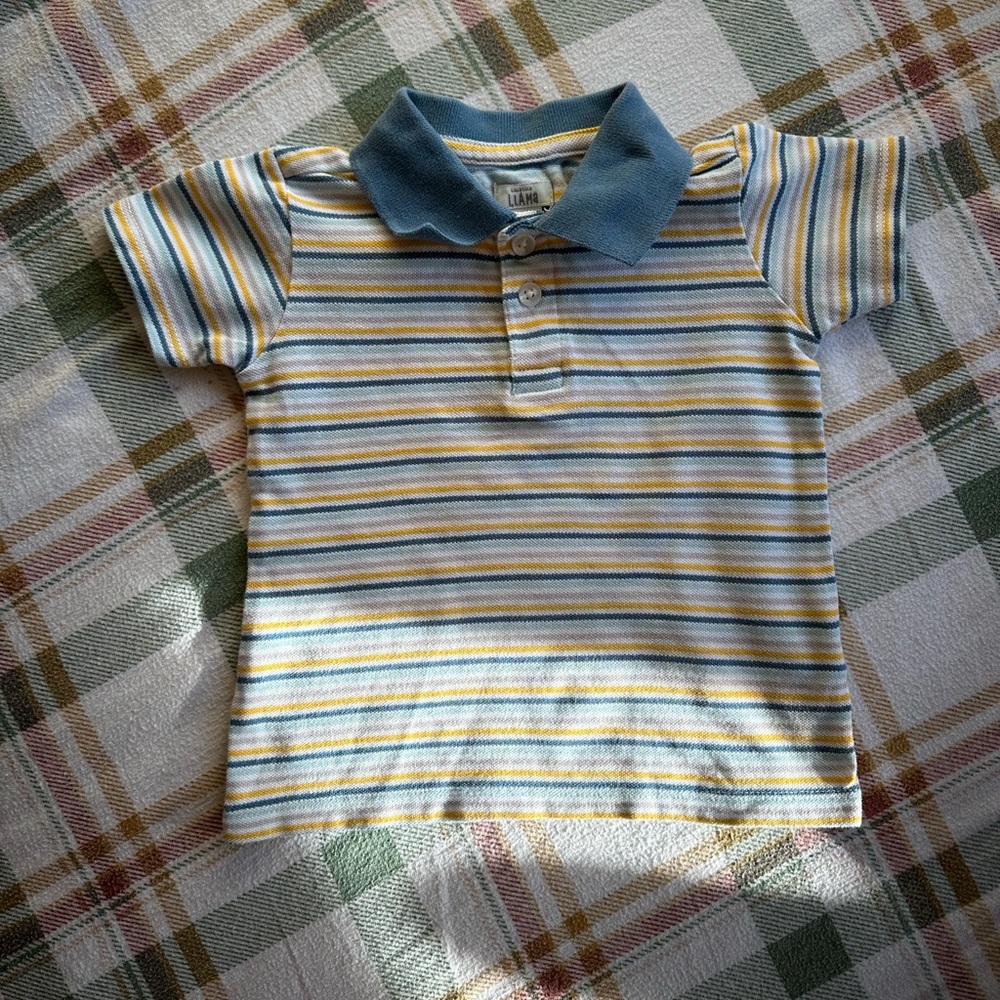 Kids Striped Polo Shirt with Blue Collar